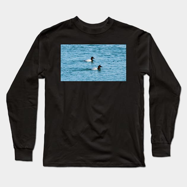 Canvasback Ducks Swimming Long Sleeve T-Shirt by BackyardBirder